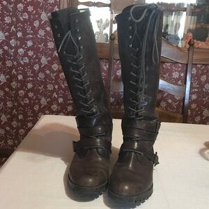 Enzo Angiolini Dark Brown Leather Combat Boots
